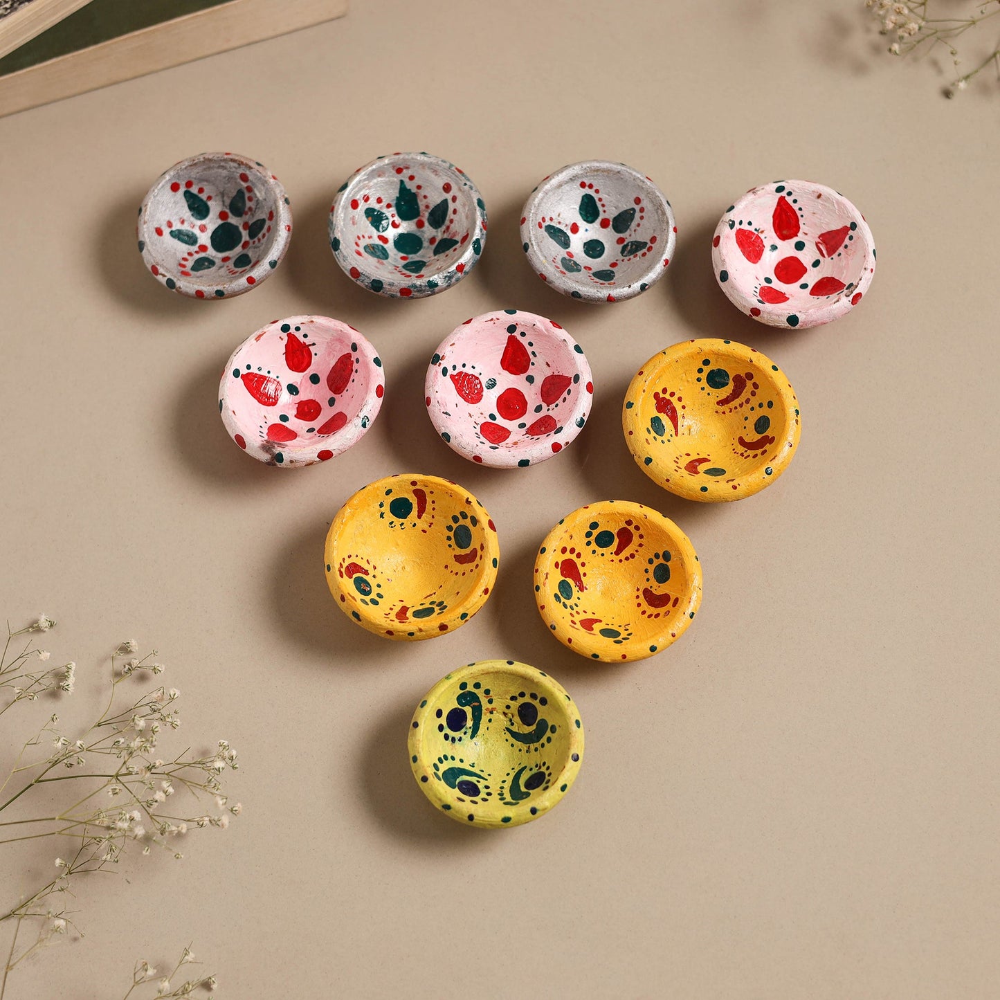 Decorative handpainted clay diya (set of 10) 34