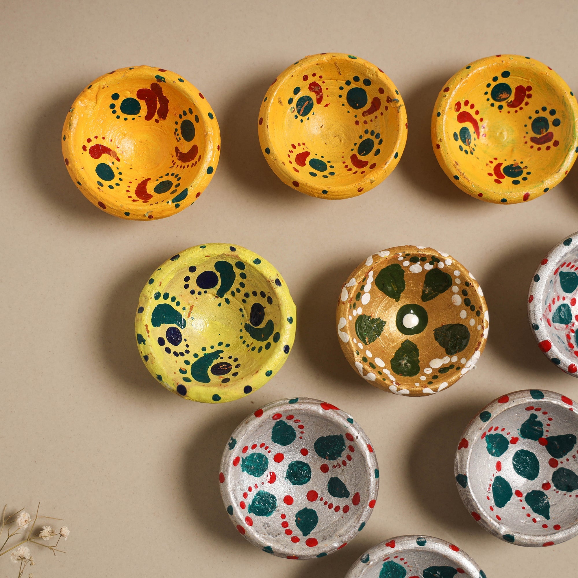 Decorative handpainted clay diya (set of 10) 35