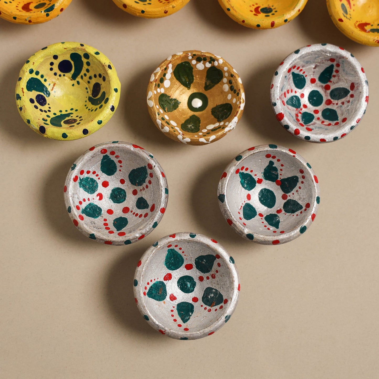 Decorative handpainted clay diya (set of 10) 35