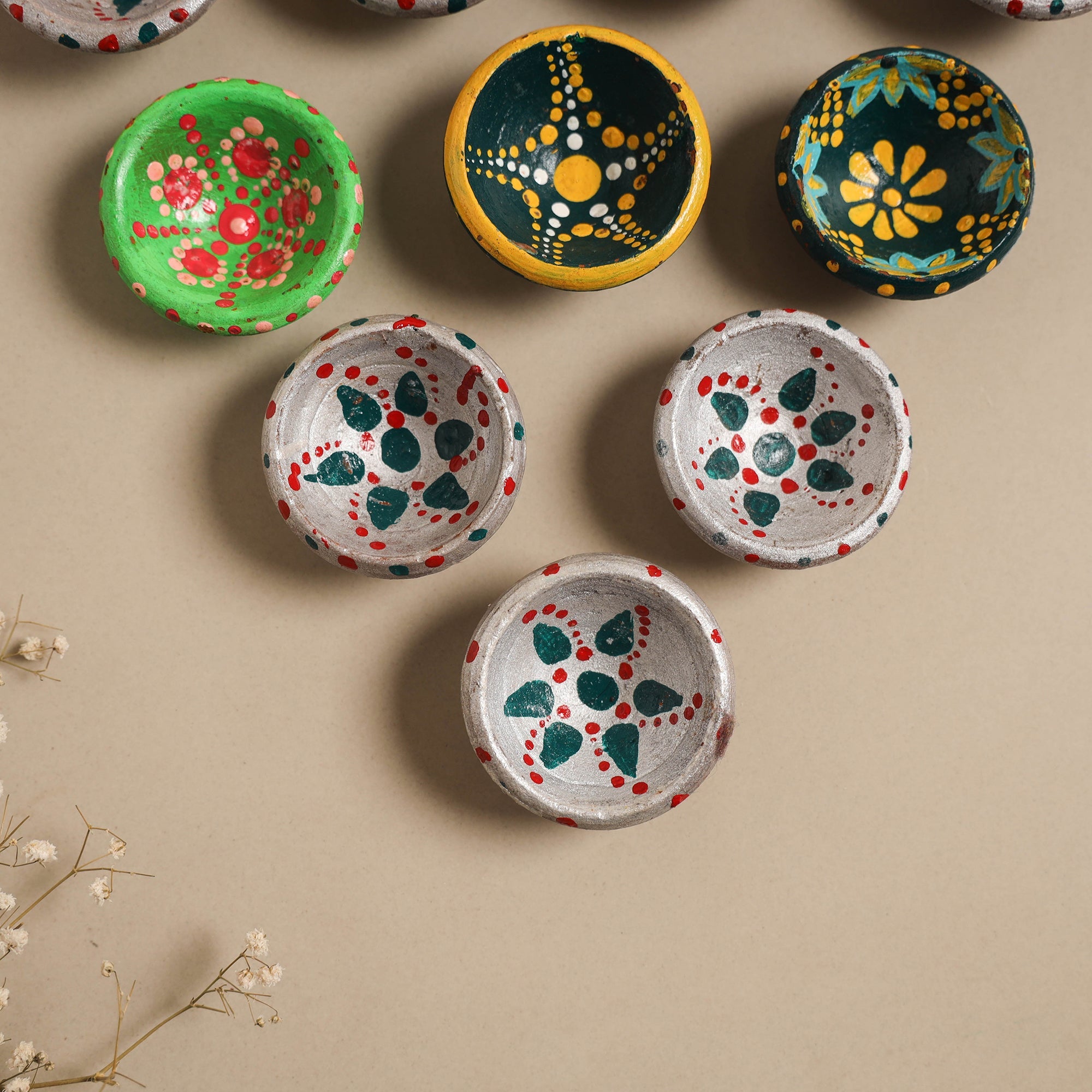 Decorative handpainted clay diya (set of 10) 36
