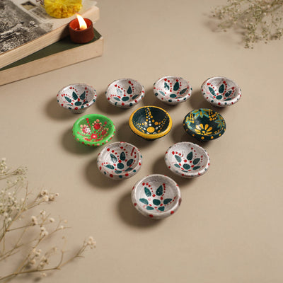 Decorative handpainted clay diya (set of 10) 36