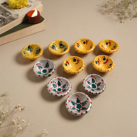 Decorative handpainted clay diya (set of 10) 37