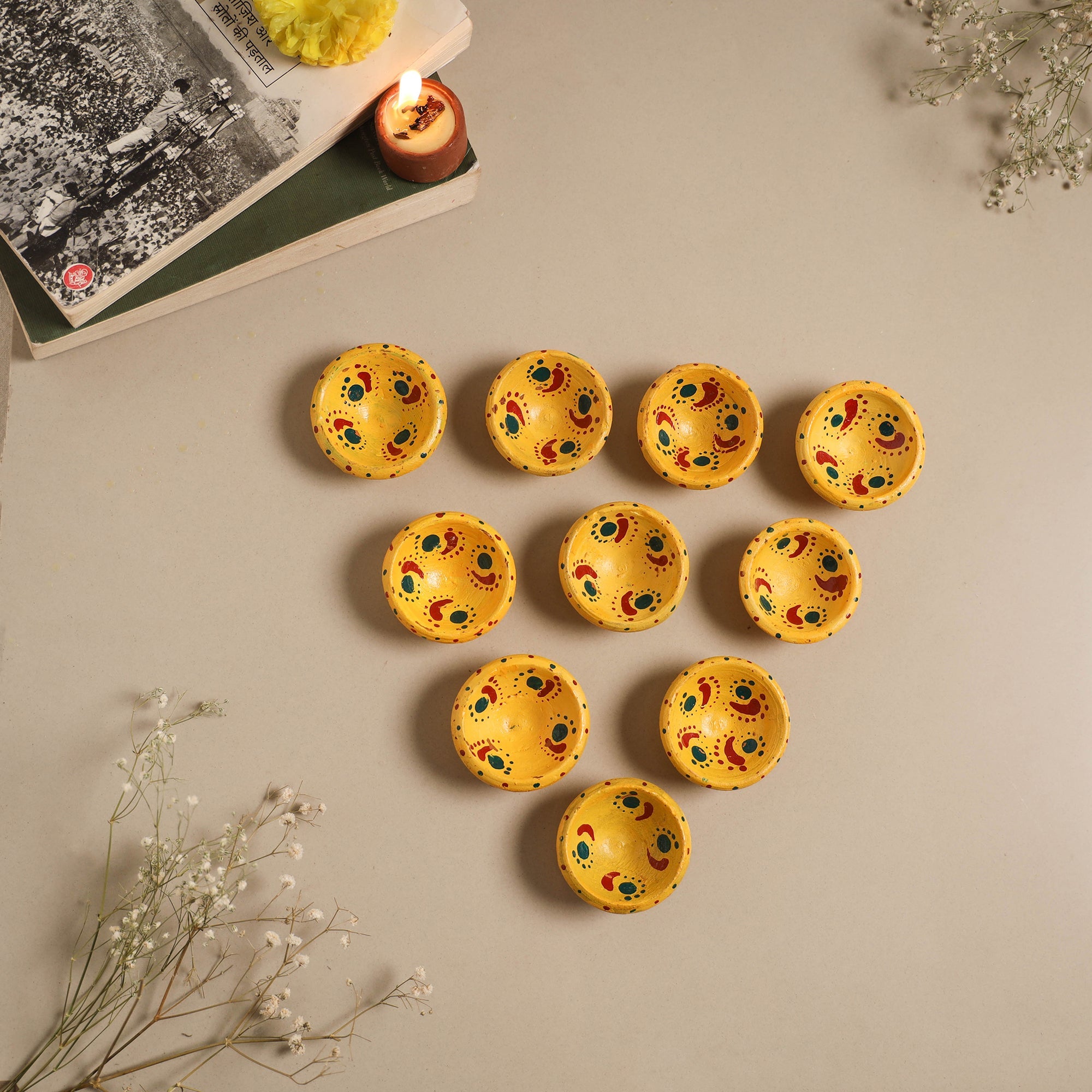 Decorative handpainted clay diya (set of 10) 39