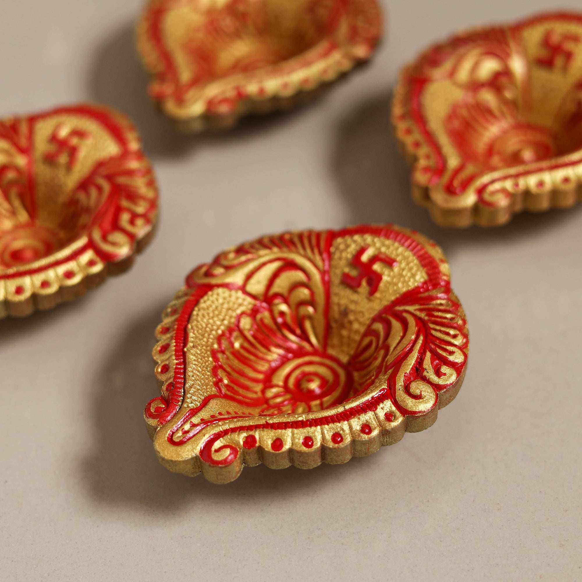 Decorative handpainted clay diya (set of 4) 01 - handcrafted