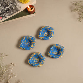 Decorative handpainted clay diya (set of 4) 10 - handcrafted