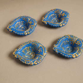Decorative handpainted clay diya (set of 4) 10 - handcrafted