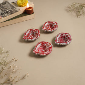 Decorative handpainted clay diya (set of 4) 11 - handcrafted