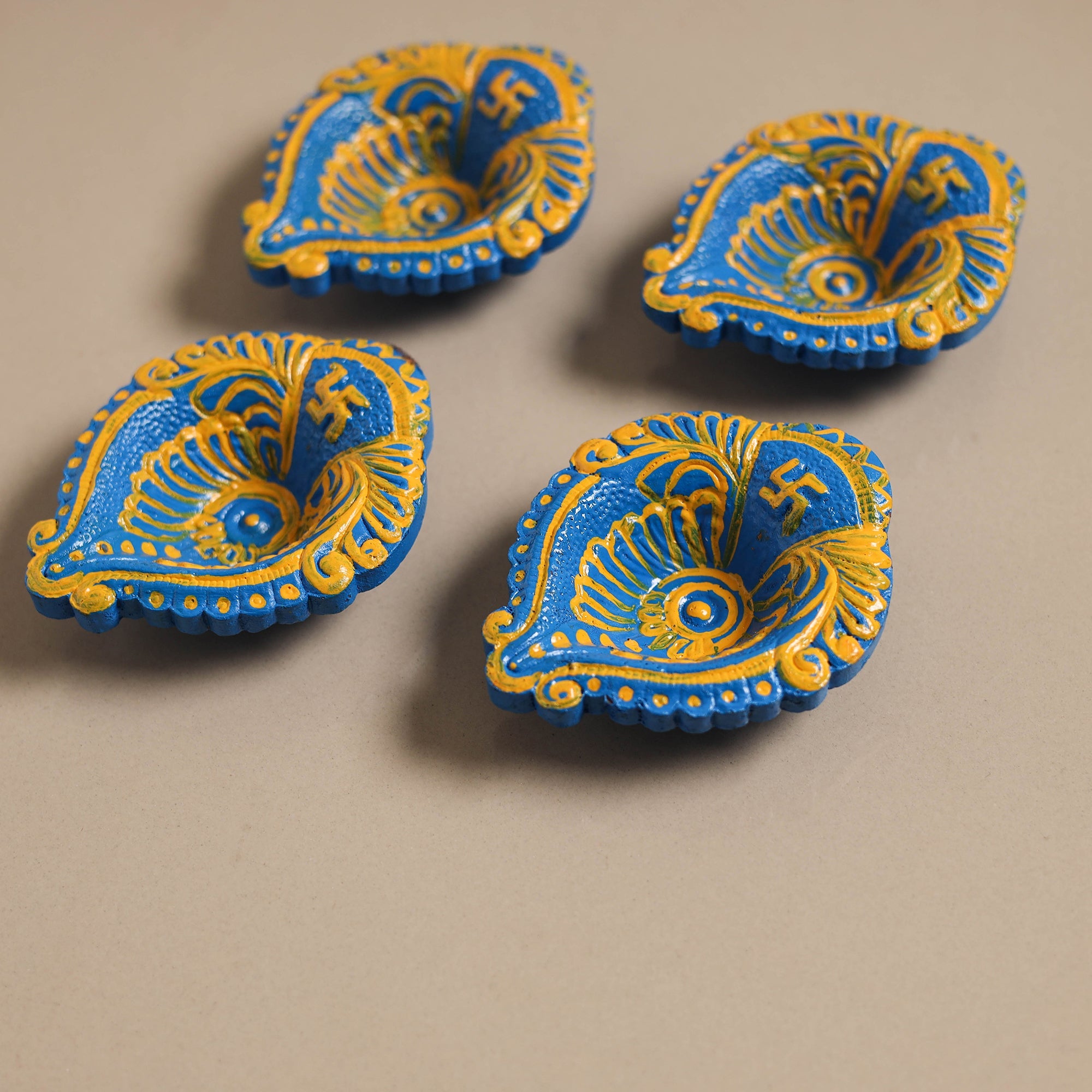 Decorative handpainted clay diya (set of 4) 12 - handcrafted