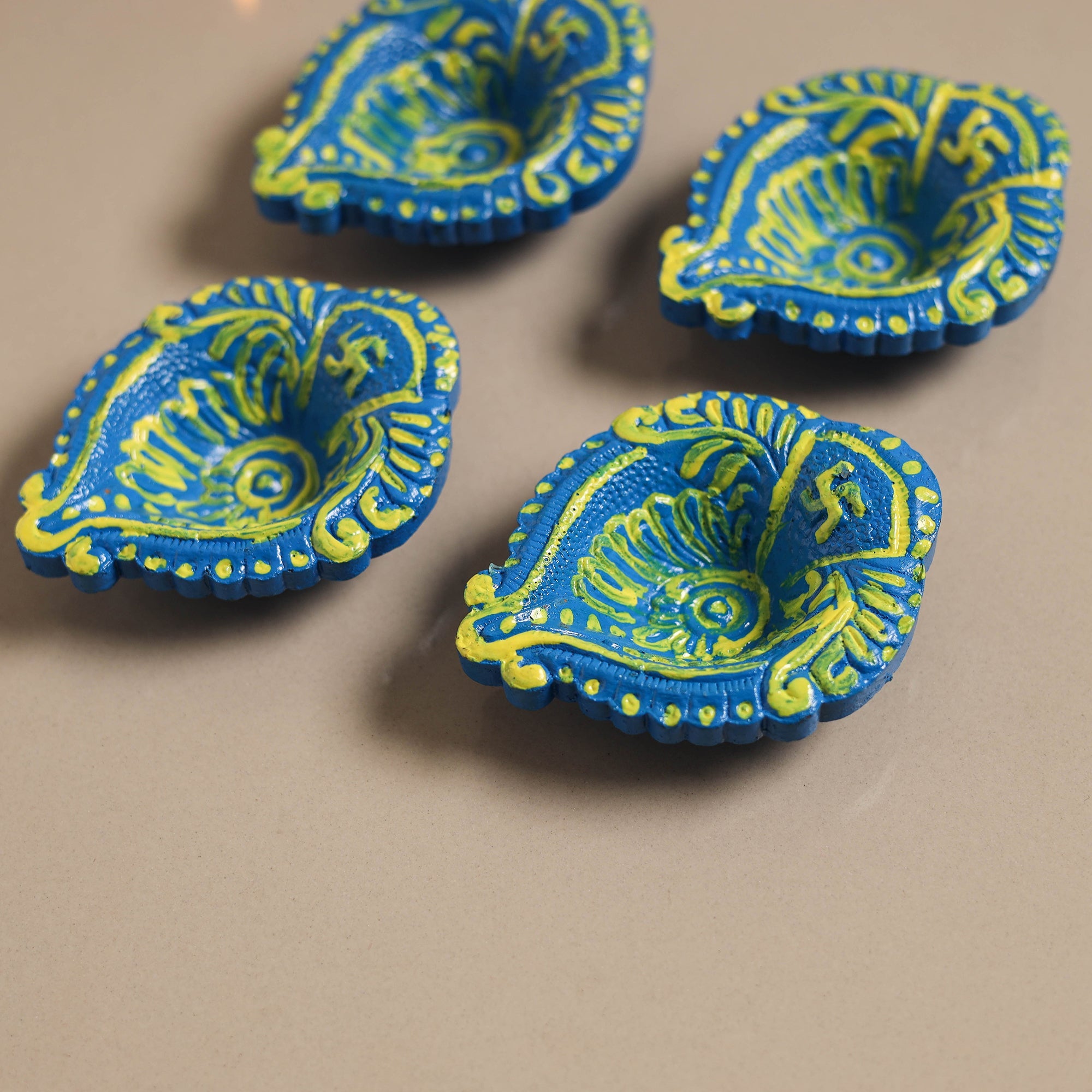 Decorative handpainted clay diya (set of 4) 13 - handcrafted