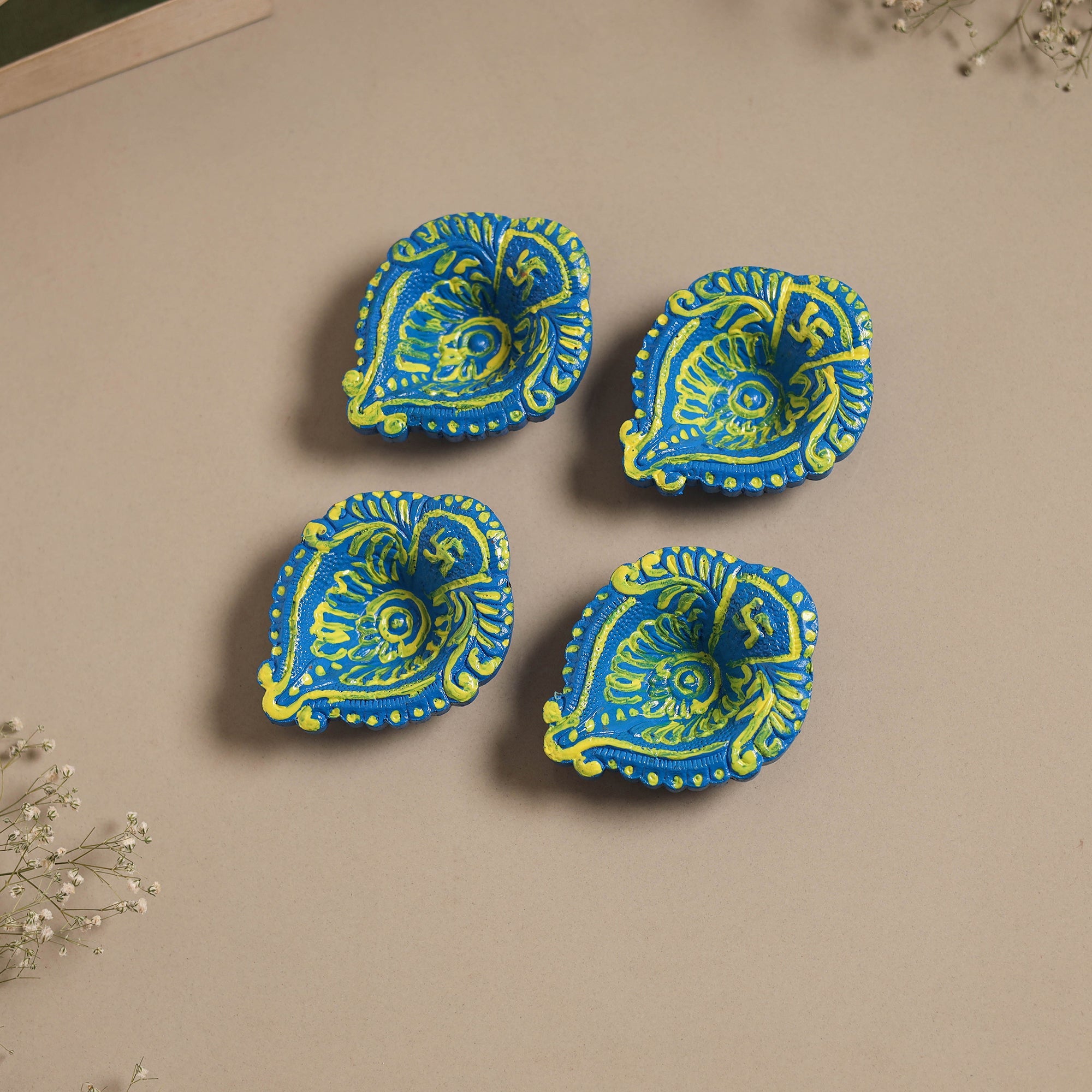 Decorative handpainted clay diya (set of 4) 13 - handcrafted