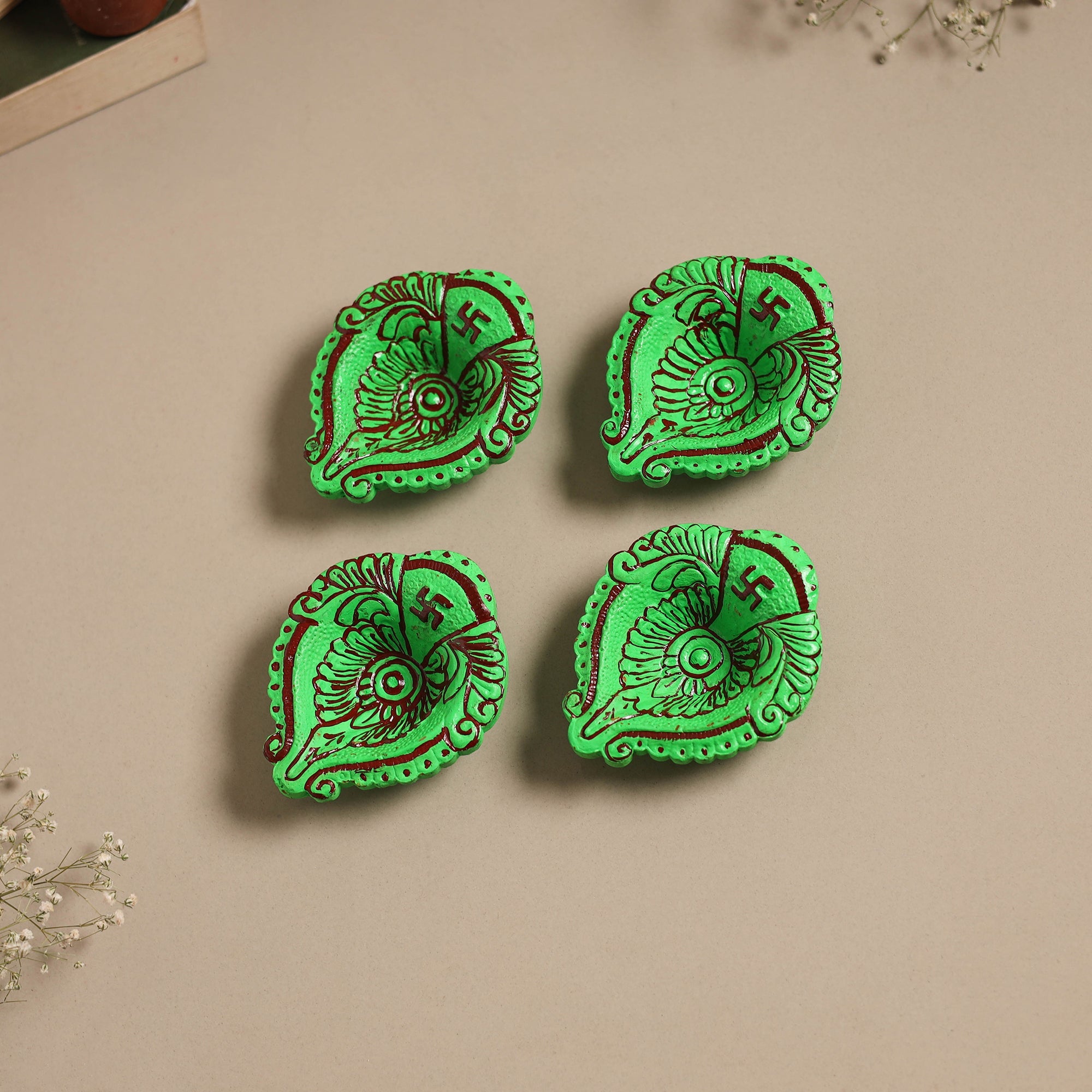 Decorative handpainted clay diya (set of 4) 14 - handcrafted
