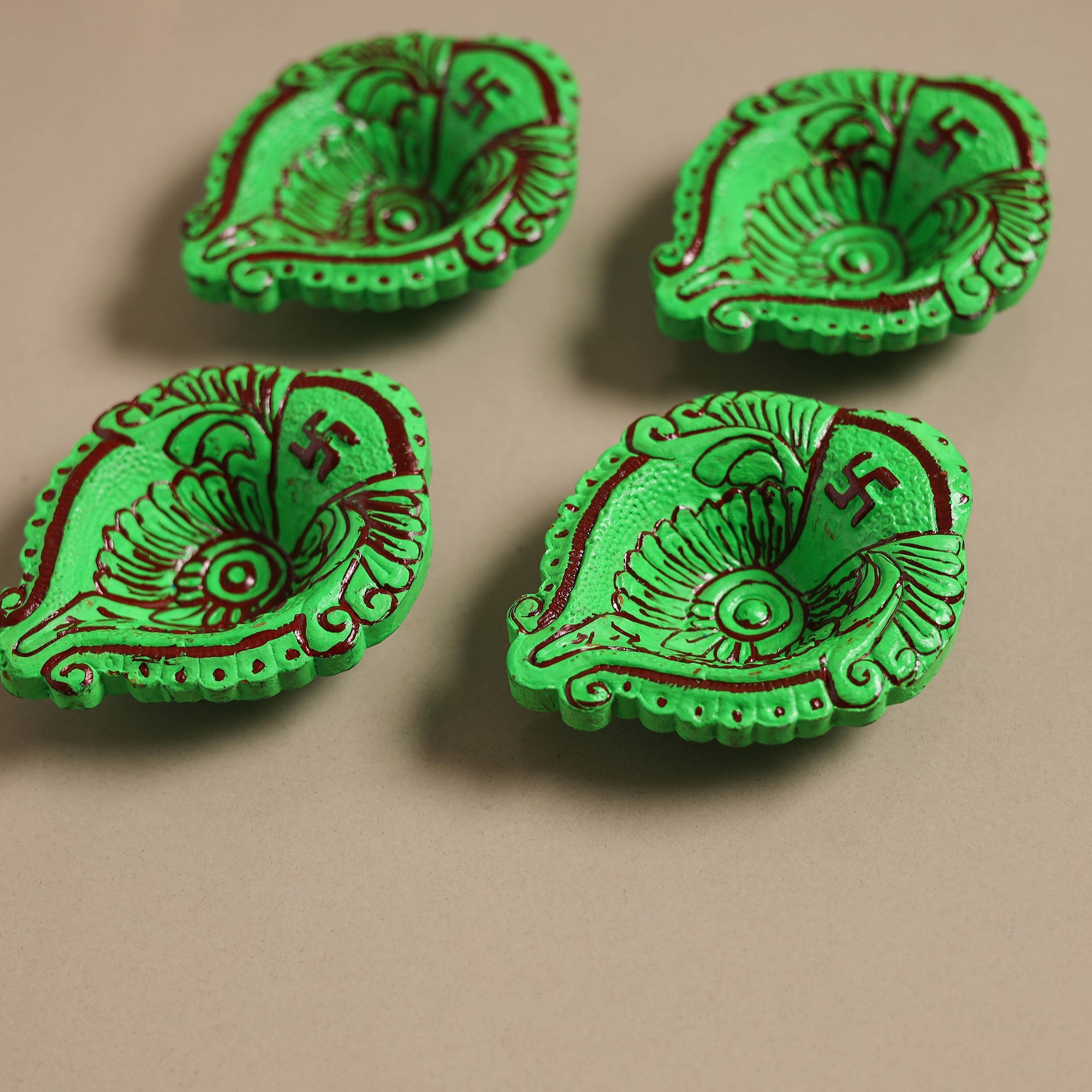Decorative handpainted clay diya (set of 4) 14 - handcrafted