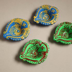 Decorative handpainted clay diya (set of 4) 31 - handcrafted