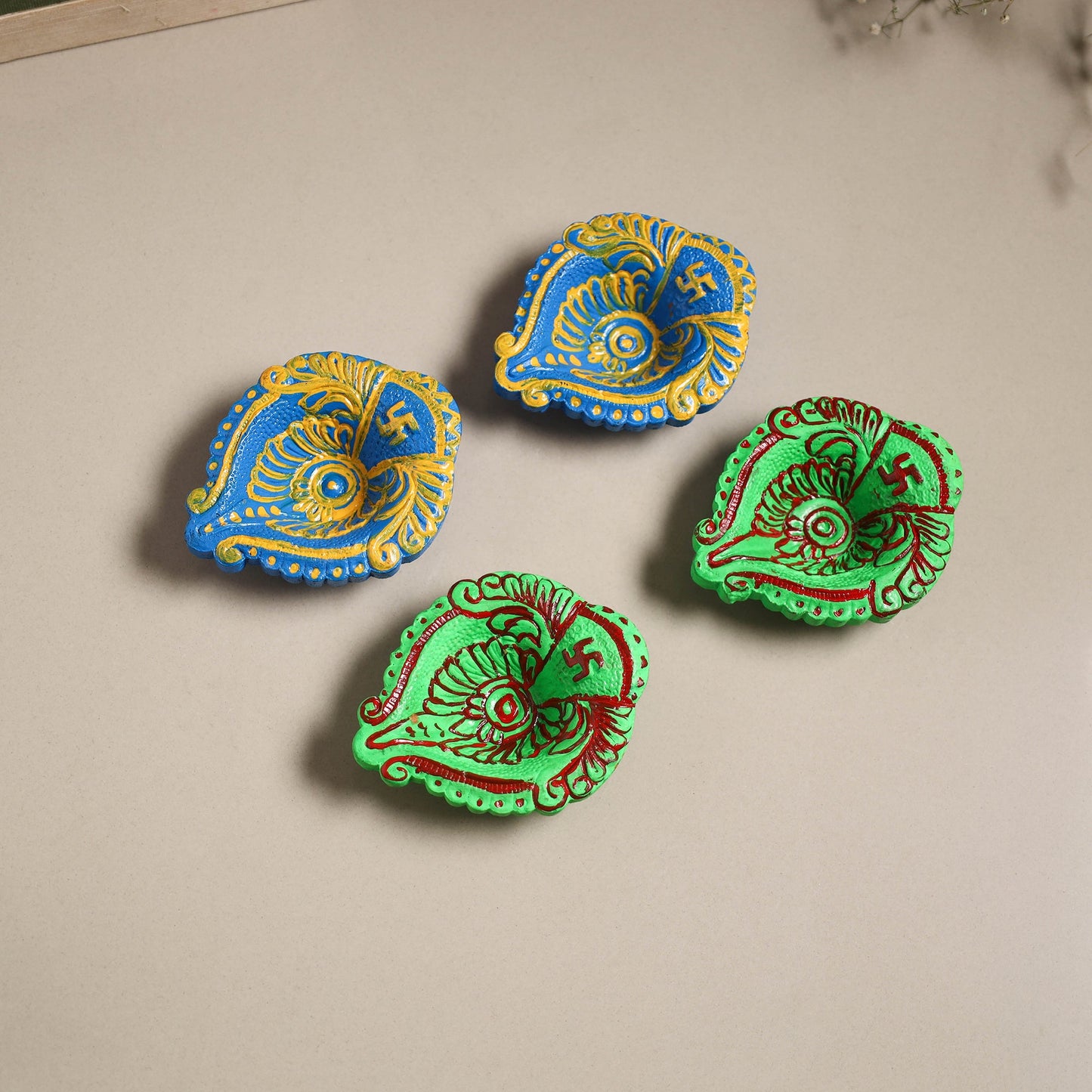 Decorative handpainted clay diya (set of 4) 31 - handcrafted