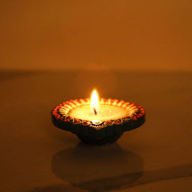  Decorative Handpainted Terracotta Diya with Wax (Set of 4) Online in India l iTokri.com 