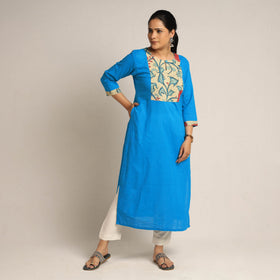 Buy Srikalahasti Kalamkari Patchwork Plain Cotton Long Kurta Online at iTokri.com