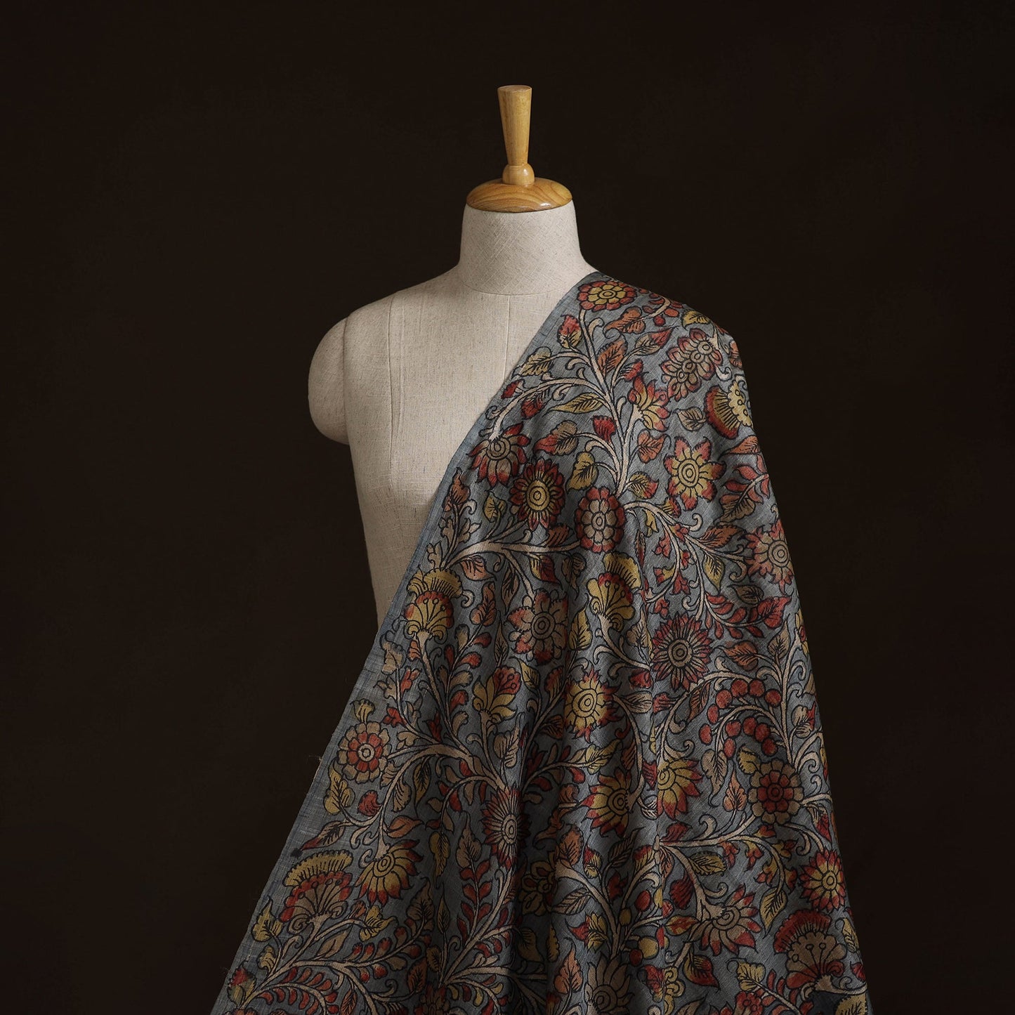 Desi tussar silk handpainted srikalahasti pen kalamkari