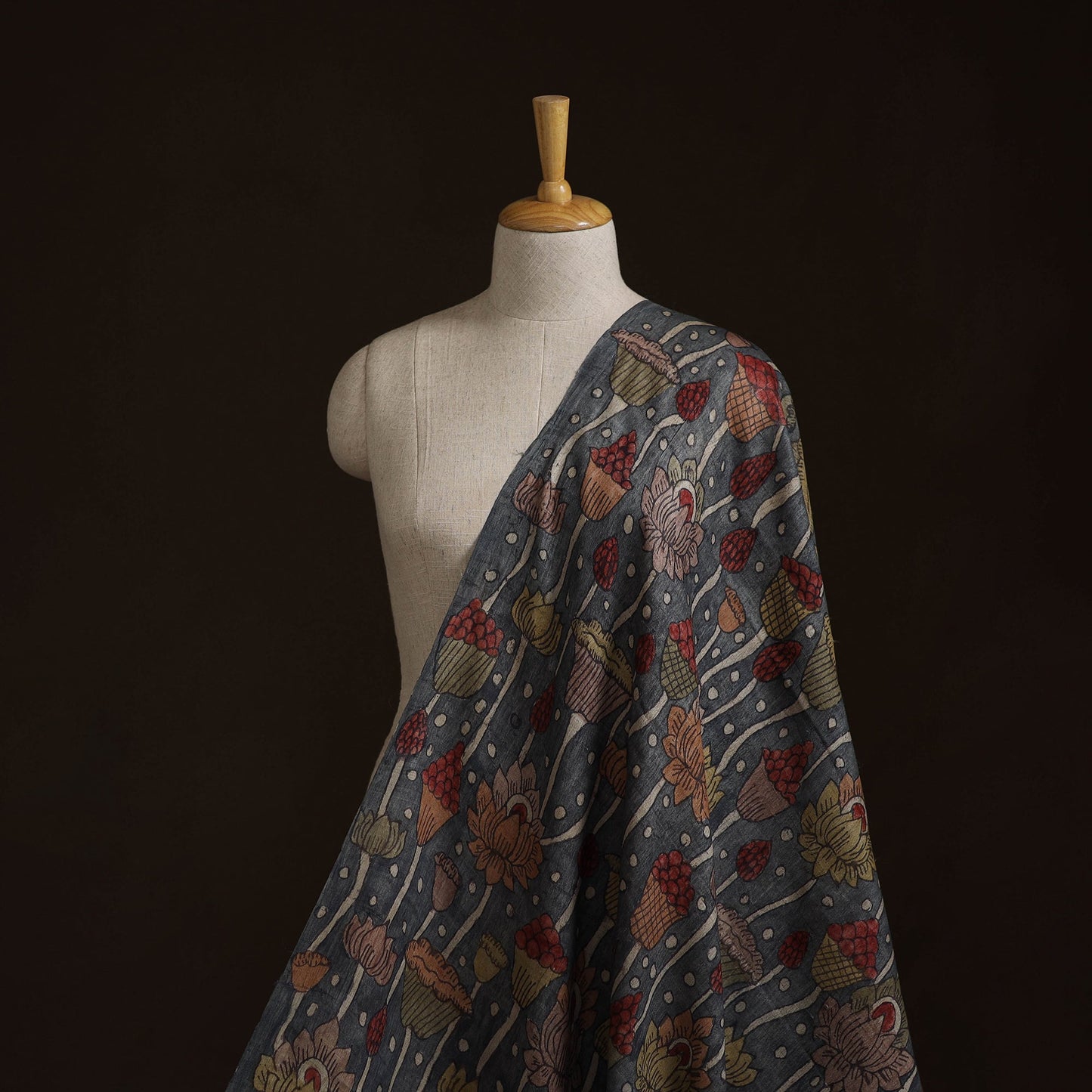 Desi tussar silk handpainted srikalahasti pen kalamkari