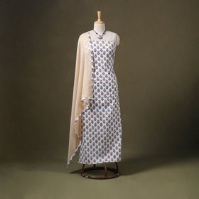 Designer! Block Print Cotton Dress Material with Jewellery Set 