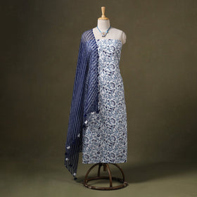 Designer! Block Print Cotton Dress Material with Jewellery Set