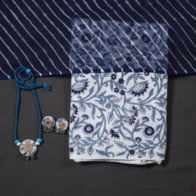 Designer! Block Print Cotton Dress Material with Jewellery Set