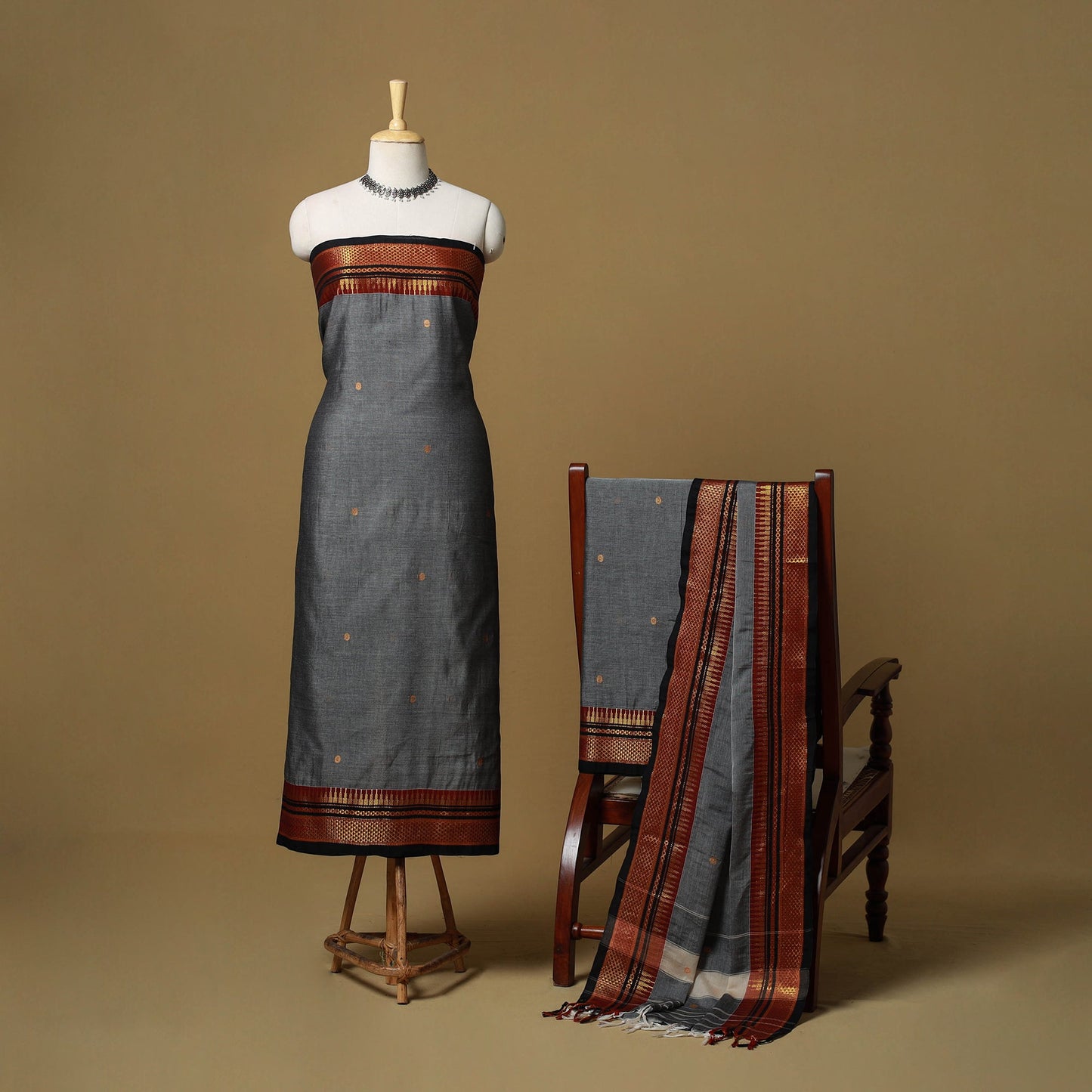 Dharwad cotton 3pc unstitched dress material with border 53