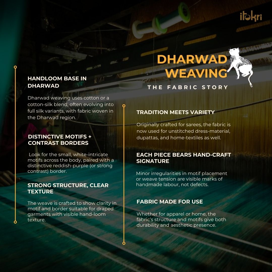 Dharwad cotton fabric with border 13 - handcrafted