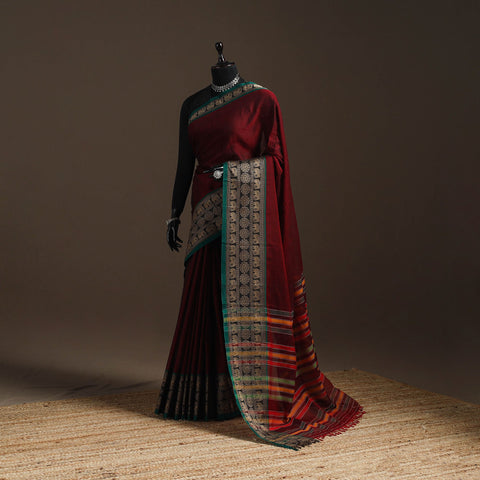 Dharwad cotton saree with border 02 - handcrafted