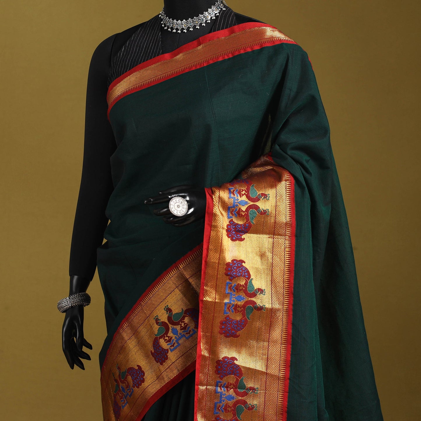 Dharwad cotton saree with border 16 - handcrafted