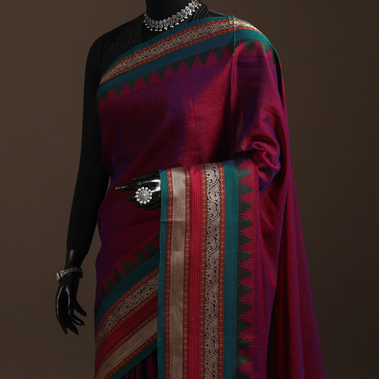 Dharwad cotton saree with border 25 - handcrafted