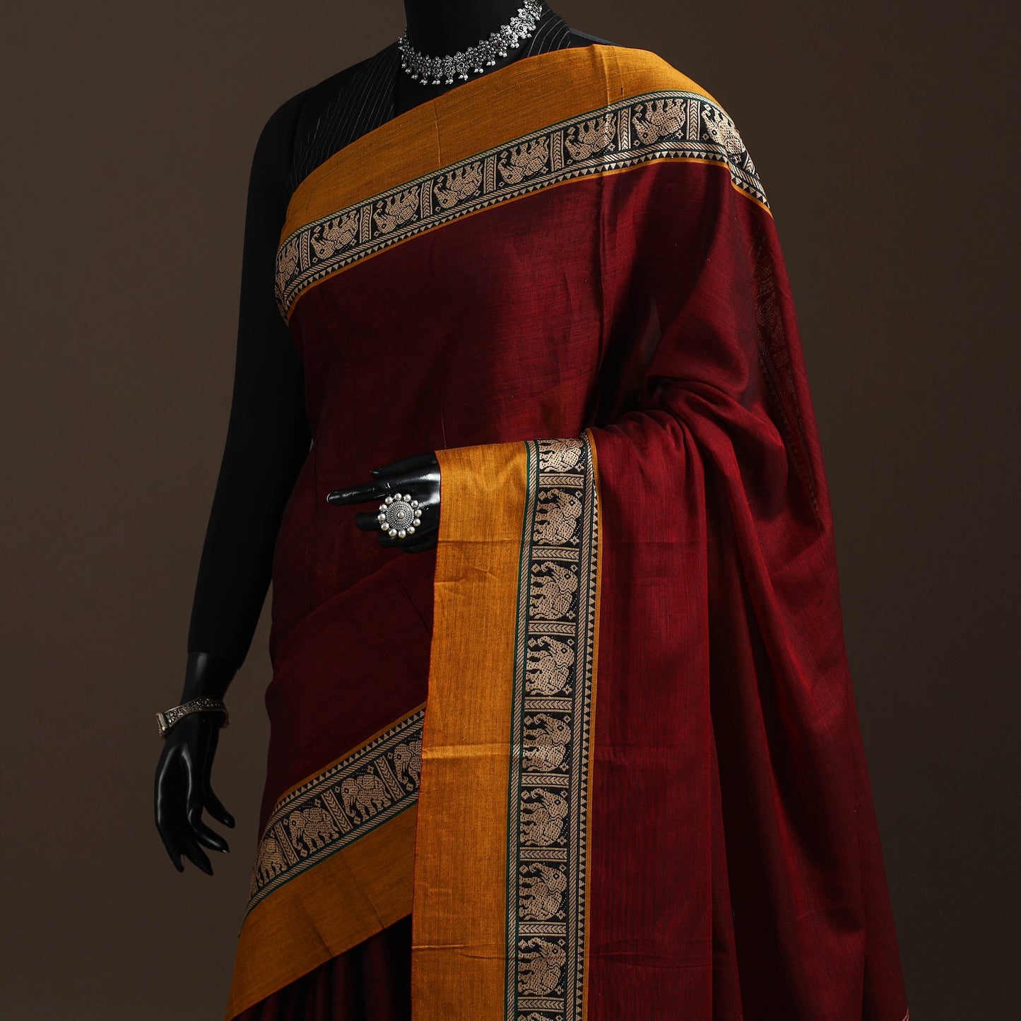 Dharwad cotton saree with border 33 - handcrafted