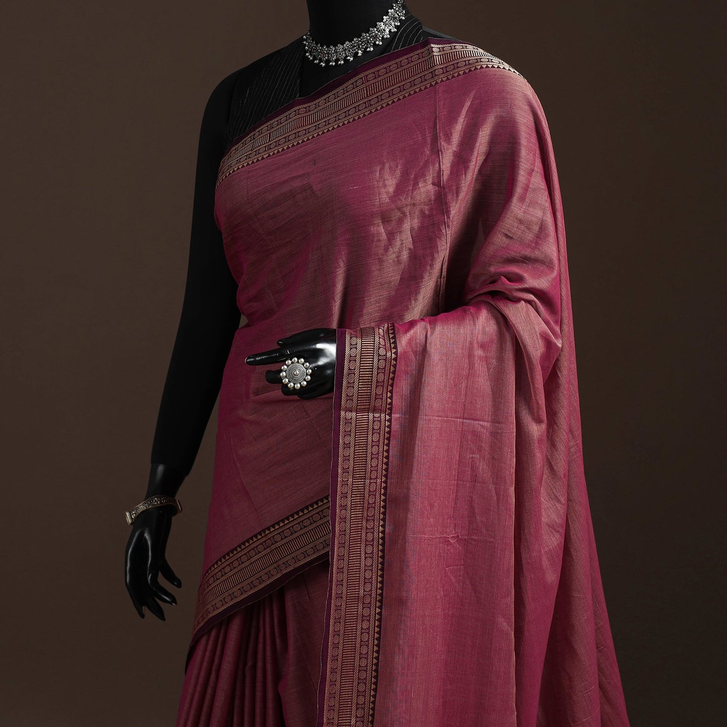 Dharwad cotton saree with border 39 - handcrafted