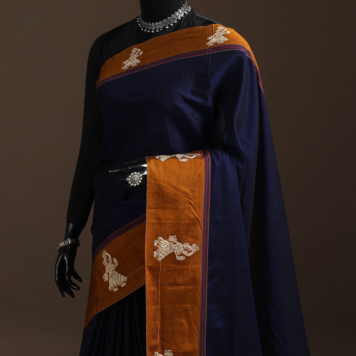 Dharwad cotton saree with border 41 - handcrafted