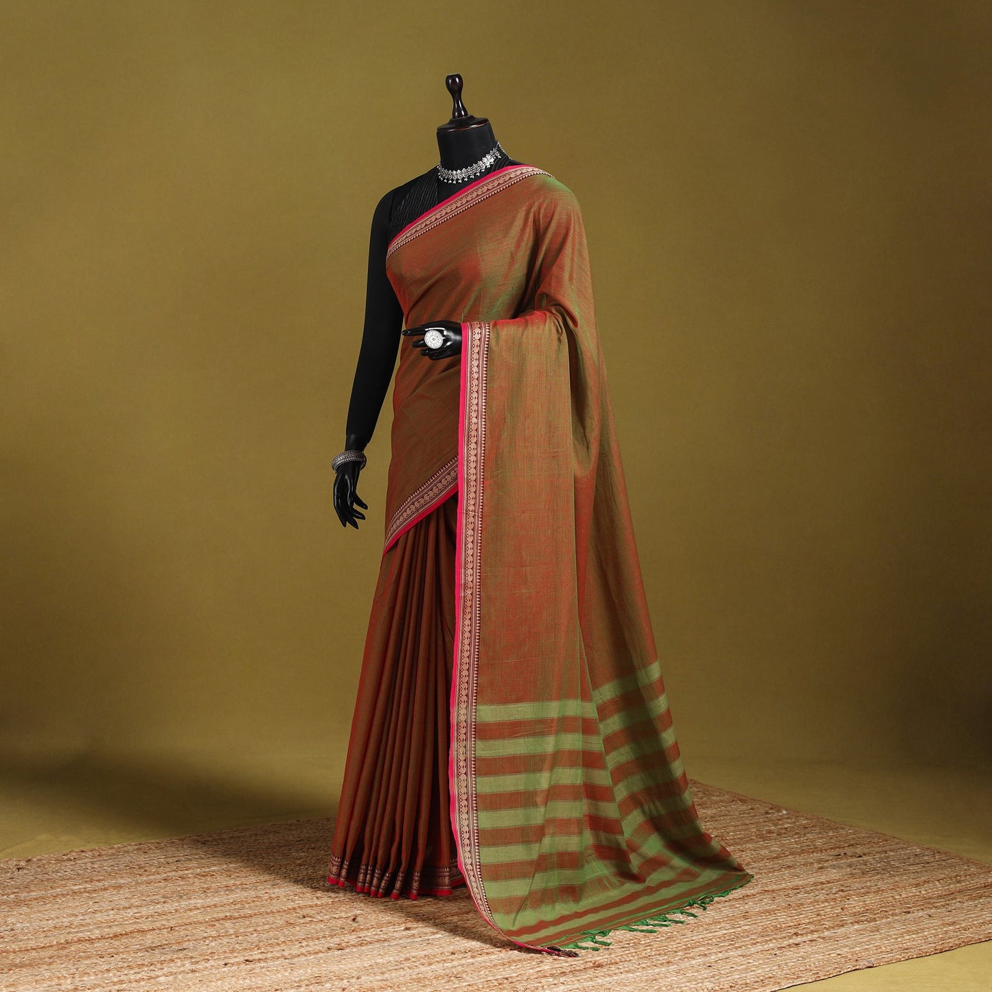 Dharwad cotton saree with border 61 - handcrafted