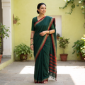 Green Dharwad Cotton Saree with Border, draped and worn by a woman, AI visual of the saree, iTokri
