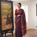 Purple Dharwad Cotton Saree with Border, draped and worn by a woman, AI visual of the saree, iTokri