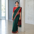 Green Dharwad Cotton Saree with Border, draped and worn by a woman, AI visual of the saree, iTokri