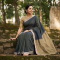 Green Dharwad Woven Mercerised Cotton Saree with Border, draped and worn by a woman, AI visual of the saree, iTokri