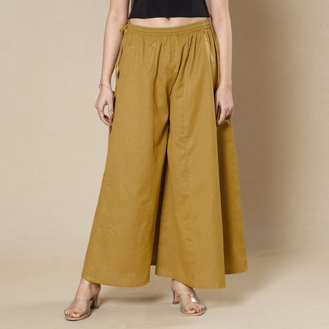 Dijon yellow plain dyed cotton flared palazzo - handcrafted