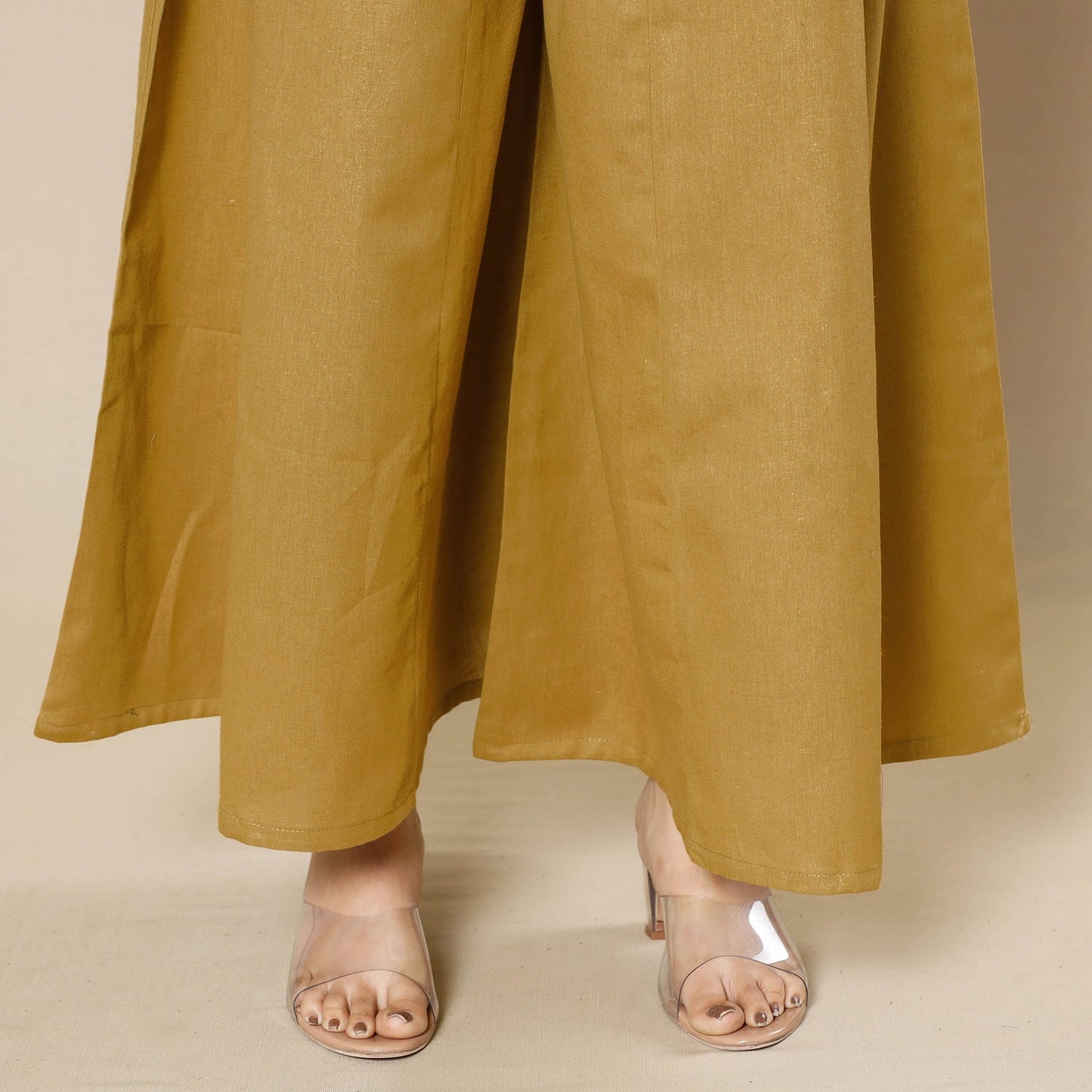 Dijon yellow plain dyed cotton flared palazzo - handcrafted