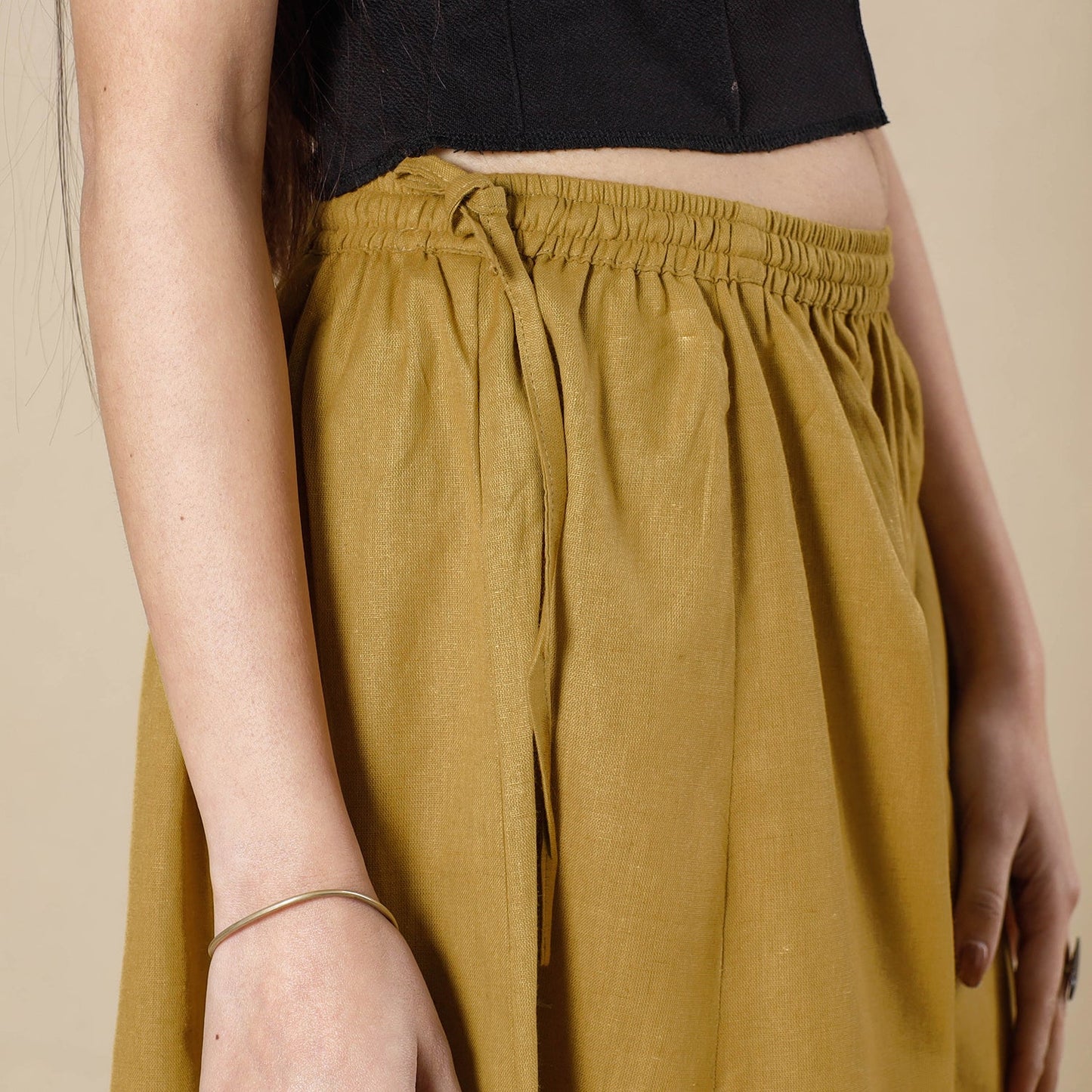 Dijon yellow plain dyed cotton flared palazzo - handcrafted