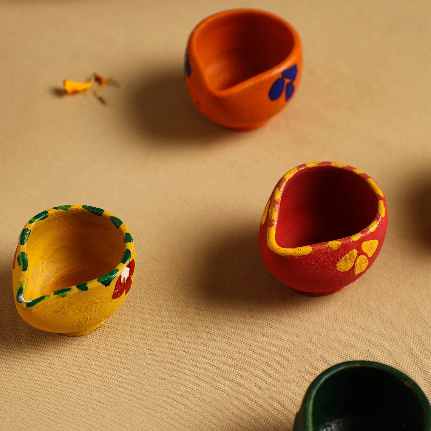  Diwali Decor Handpainted Clay Diya (Set Of 5)