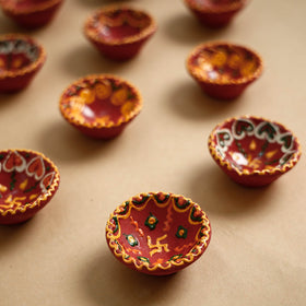  Diwali Decor Handpainted Clay Diyas (Set of 10) 