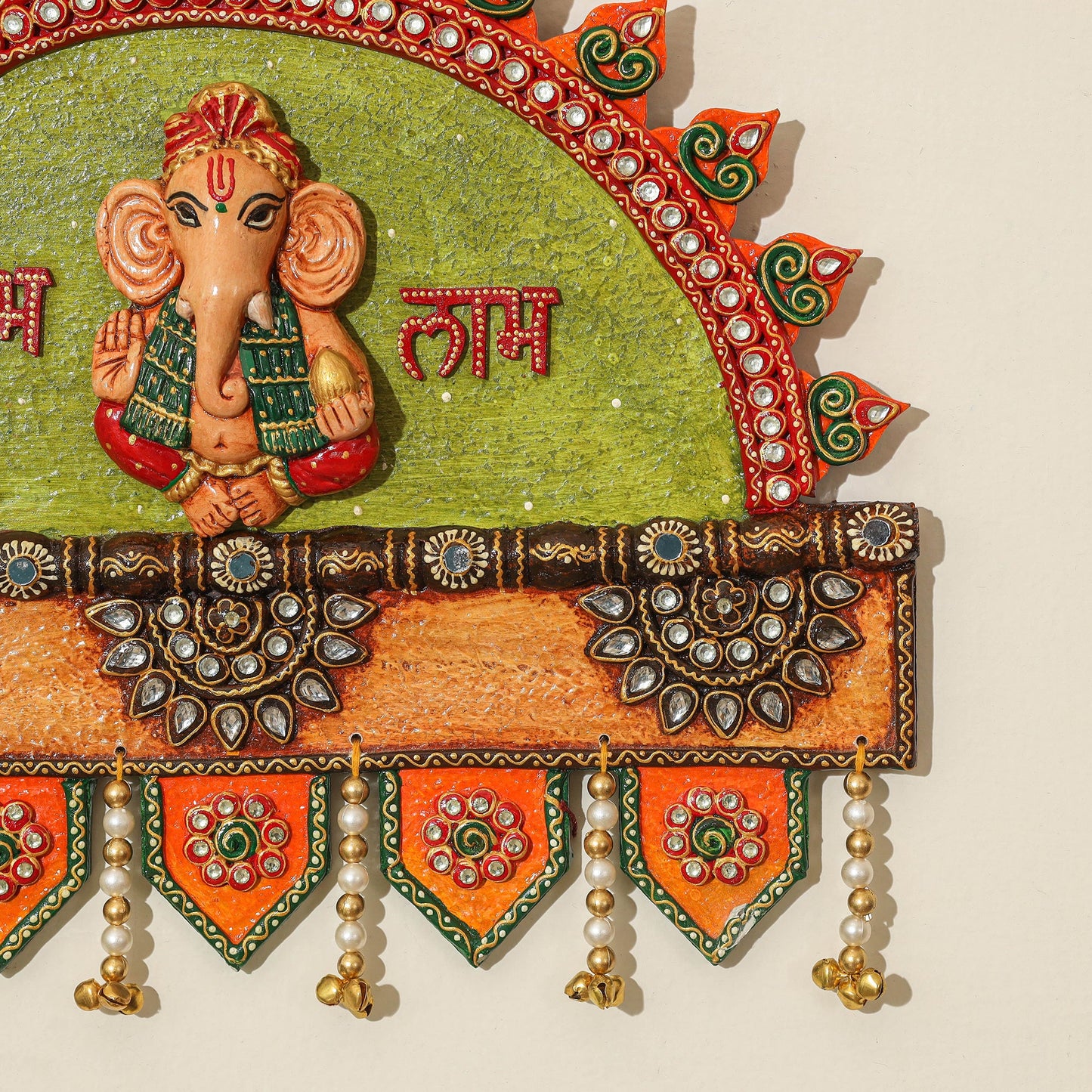 Diwali decor handpainted wooden ganesh wall hanging 02