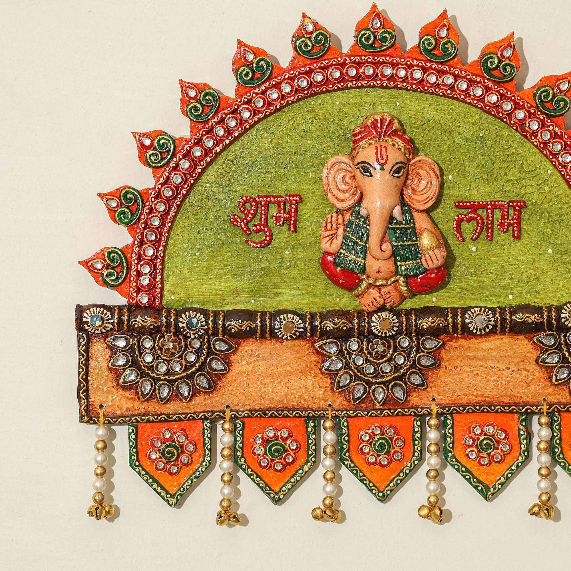 Diwali decor handpainted wooden ganesh wall hanging 02