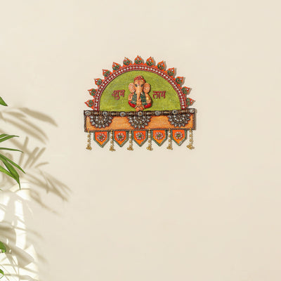 Diwali decor handpainted wooden ganesh wall hanging 02