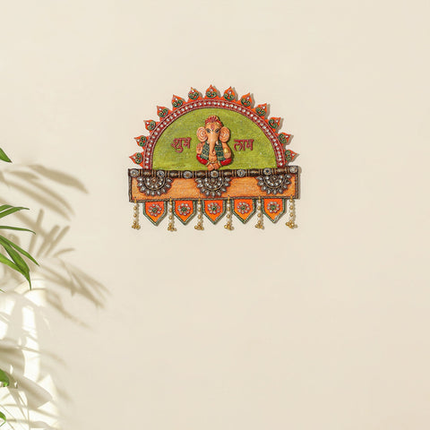 Diwali decor handpainted wooden ganesh wall hanging 02