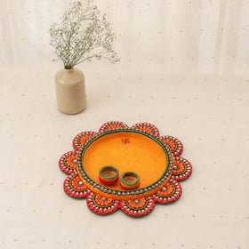 Diwali decor handpainted wooden lotus pooja thali 09