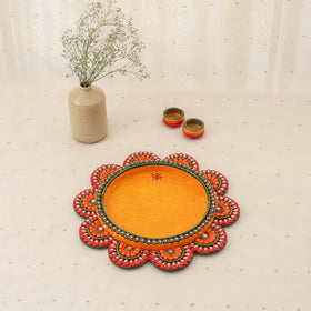Diwali decor handpainted wooden lotus pooja thali 09