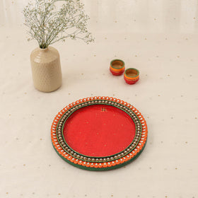 Diwali decor handpainted wooden pooja thali 03 - handcrafted